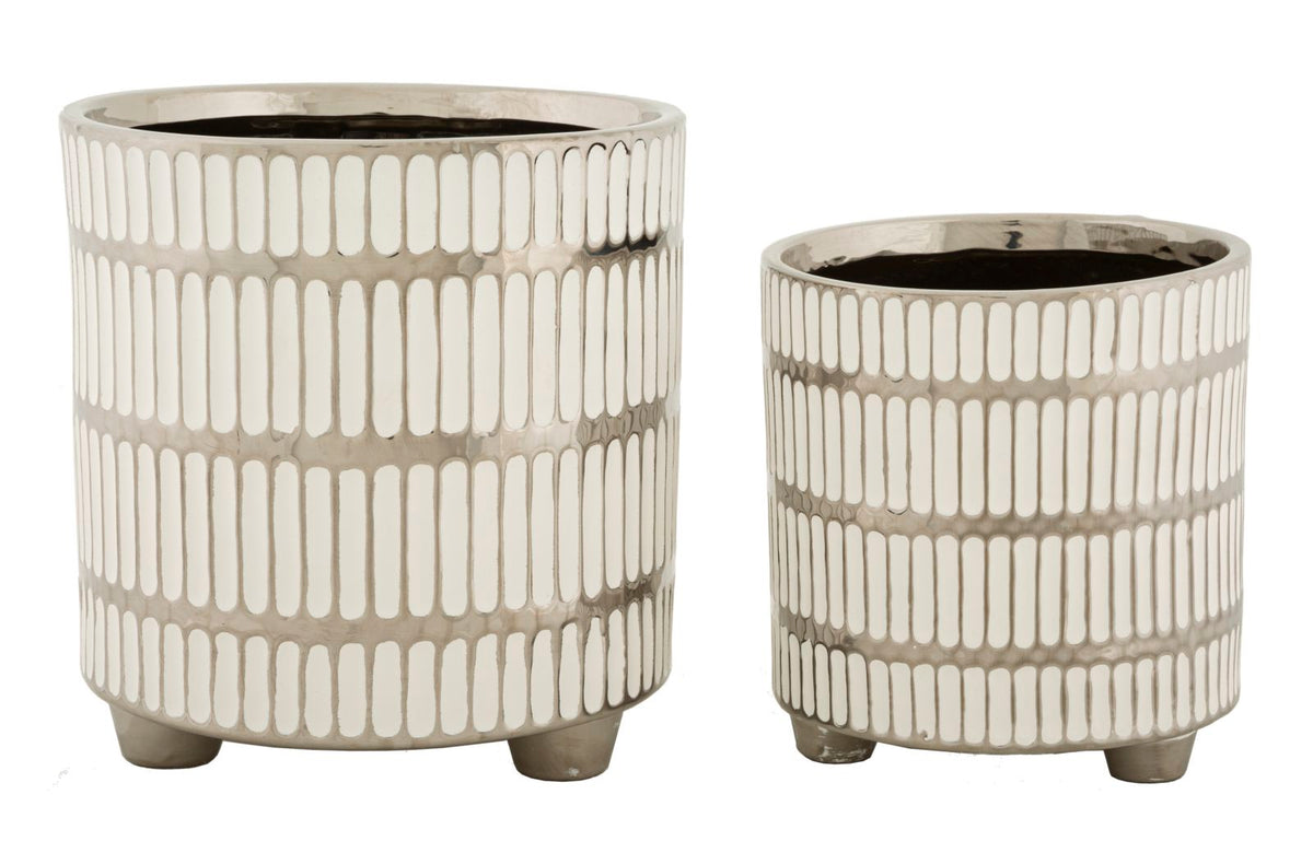 Vase Ray Weiß Silber 2er Set – Blumenvase Deko