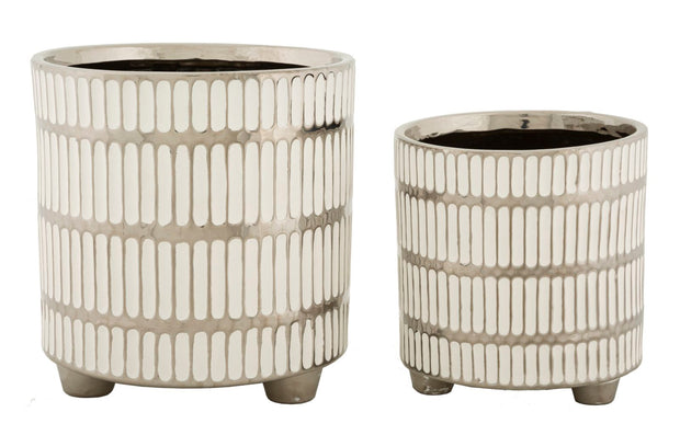 Vase Ray Weiß Silber 2er Set – Blumenvase Deko
