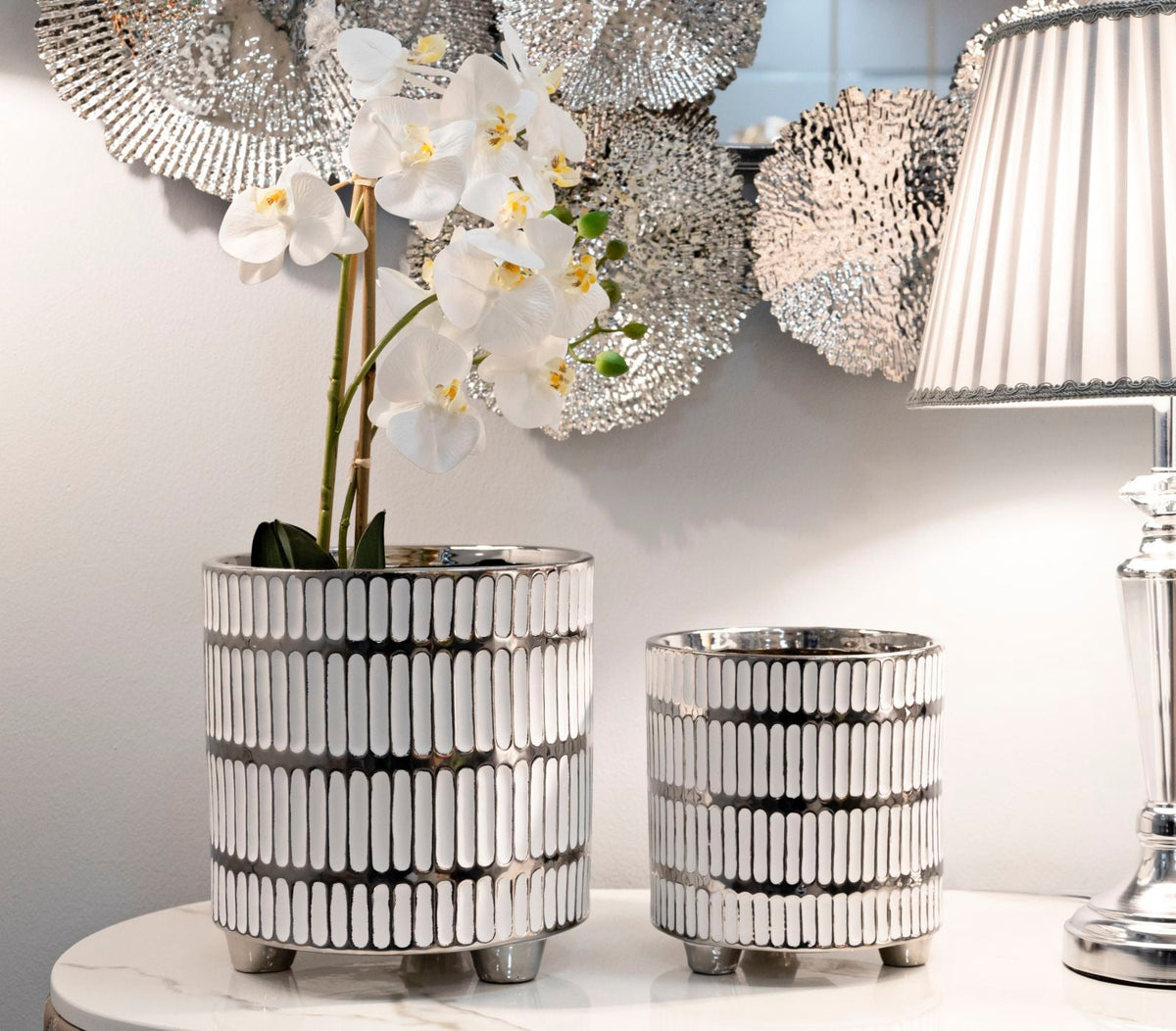 Vase Ray Weiß Silber 2er Set – Blumenvase Deko