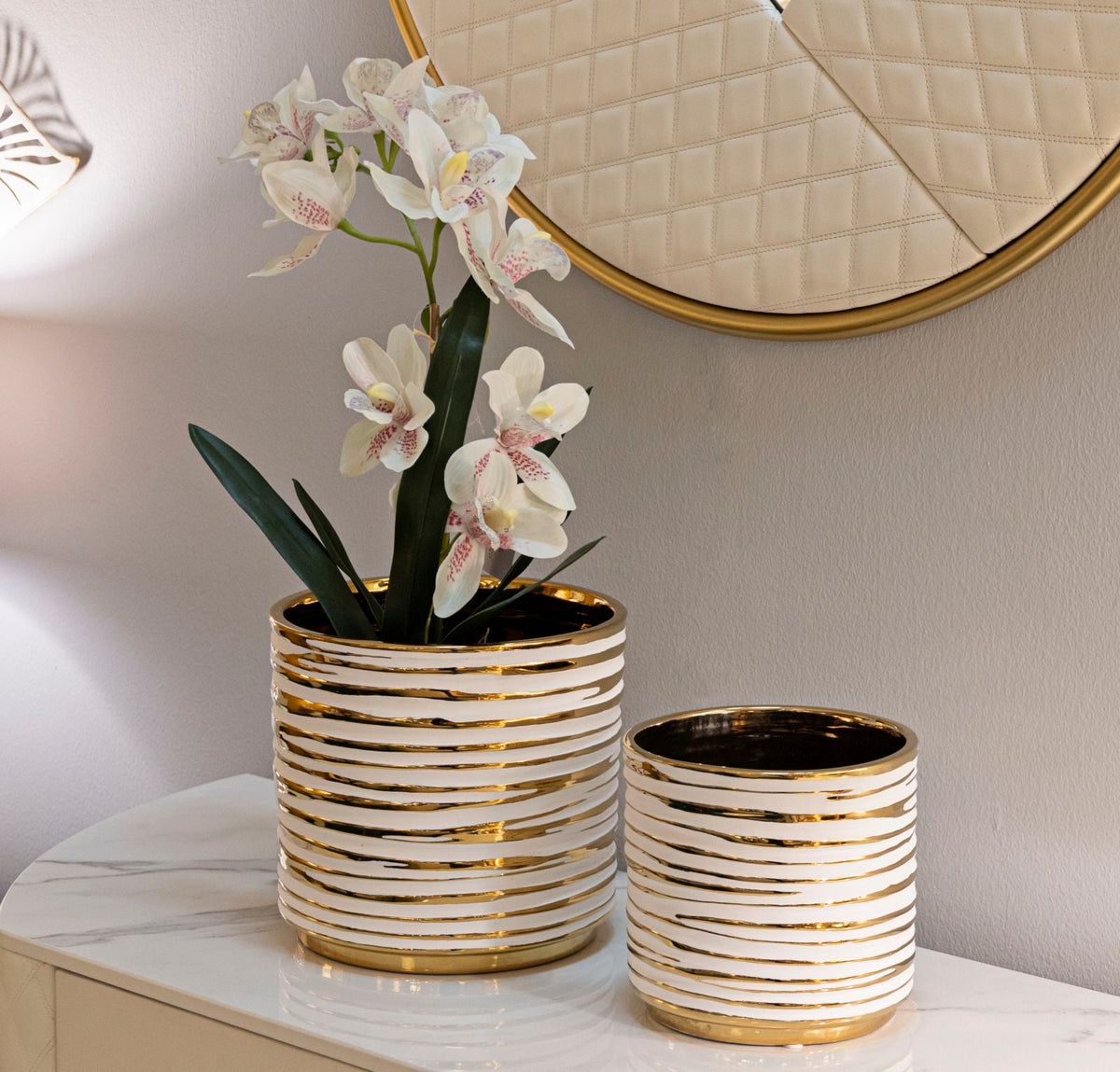Vase Blom Weiß Gold 2er Set – Blumenvase Deko