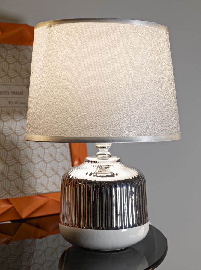 Tischlampe Lucina Weiß Silber 29 cm – Tischleuchte