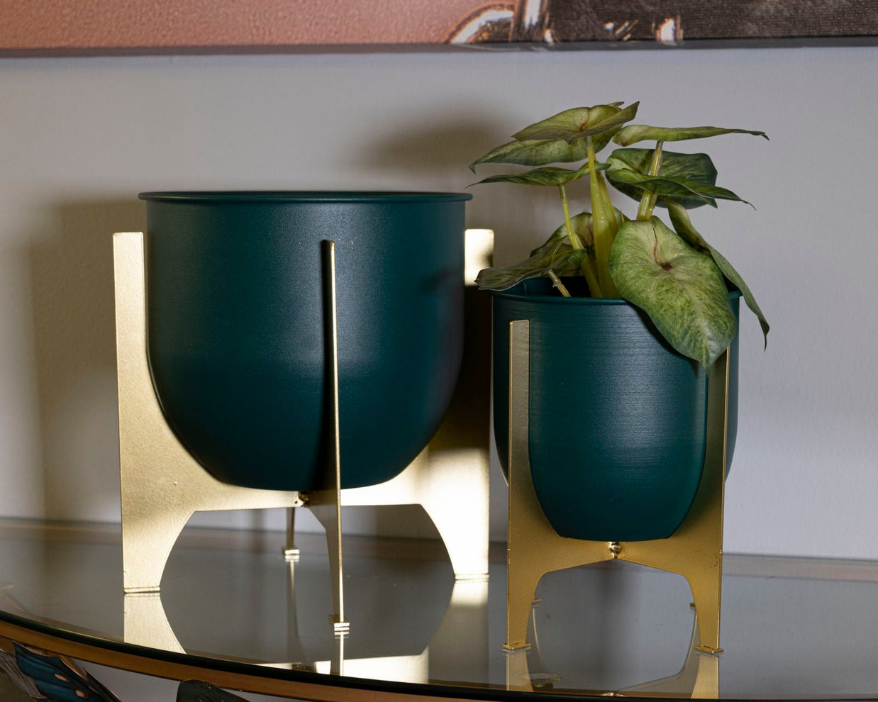 Blumenständer Grent Grün Gold 2er Set Groß – Pflanzenständer
