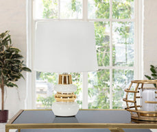 Tischlampe Liara Weiß Gold 32 cm – Tischleuchte
