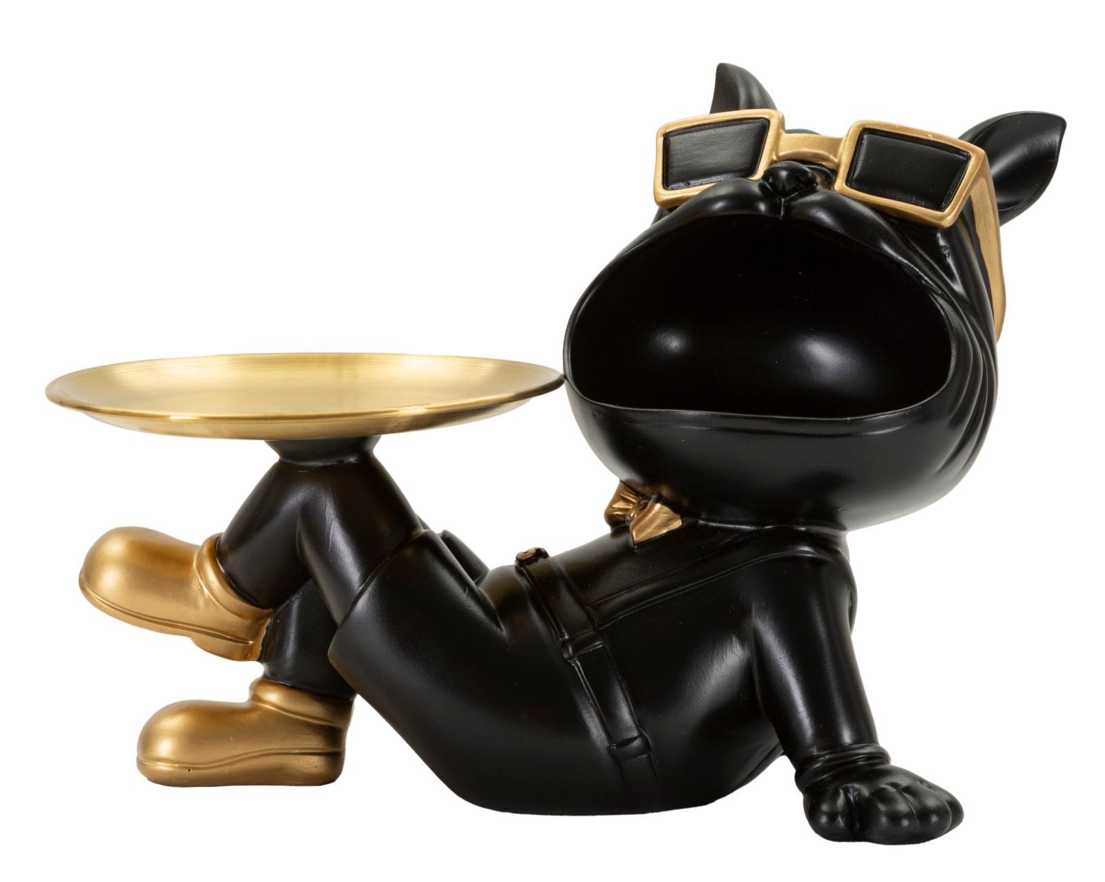 Dekofigur Hund Buddy Schwarz Gold 18,5 cm mit Sonnenbrille – Tierfigur