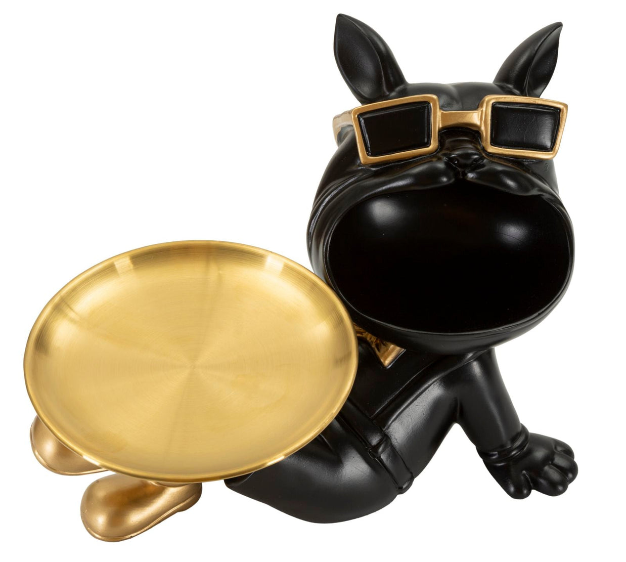Dekofigur Hund Buddy Schwarz Gold 18,5 cm mit Sonnenbrille – Tierfigur