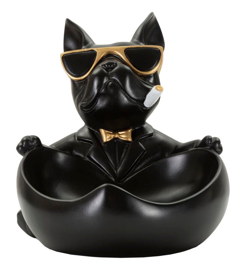 Dekofigur Hund mit Schale Gold – Tierfigur