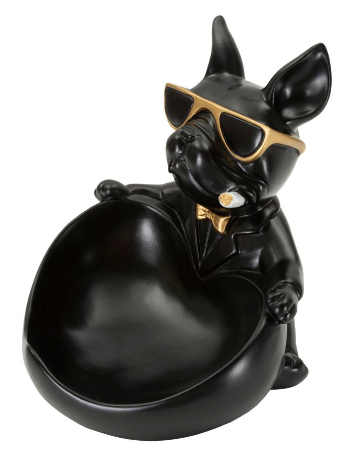 Dekofigur Hund mit Schale Gold – Tierfigur