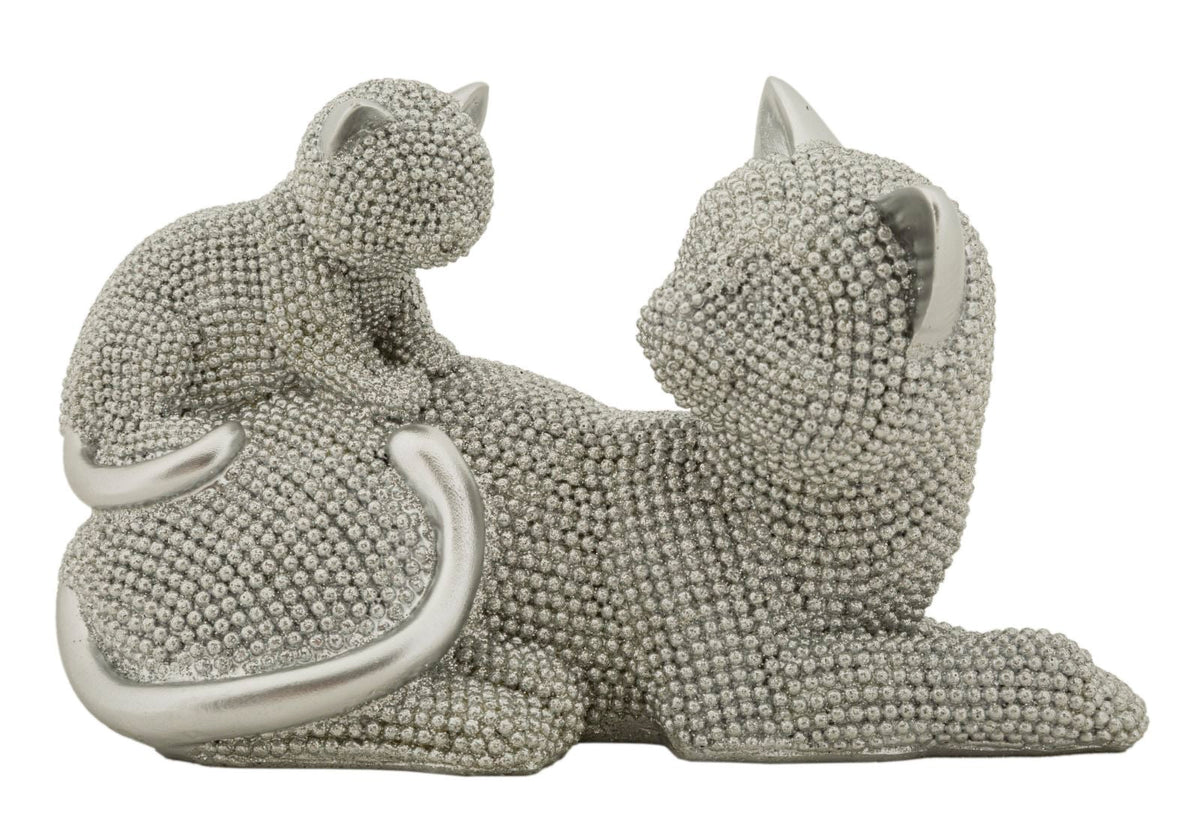 Dekofigur Katze mit Junges Silber – Tierfigur
