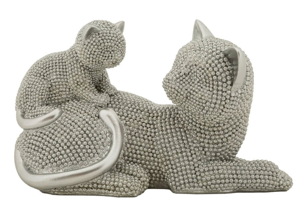 Dekofigur Katze mit Junges Silber – Tierfigur