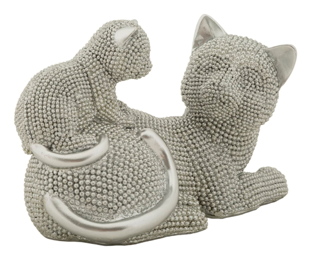 Dekofigur Katze mit Junges Silber – Tierfigur