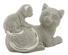 Dekofigur Katze mit Junges Silber – Tierfigur