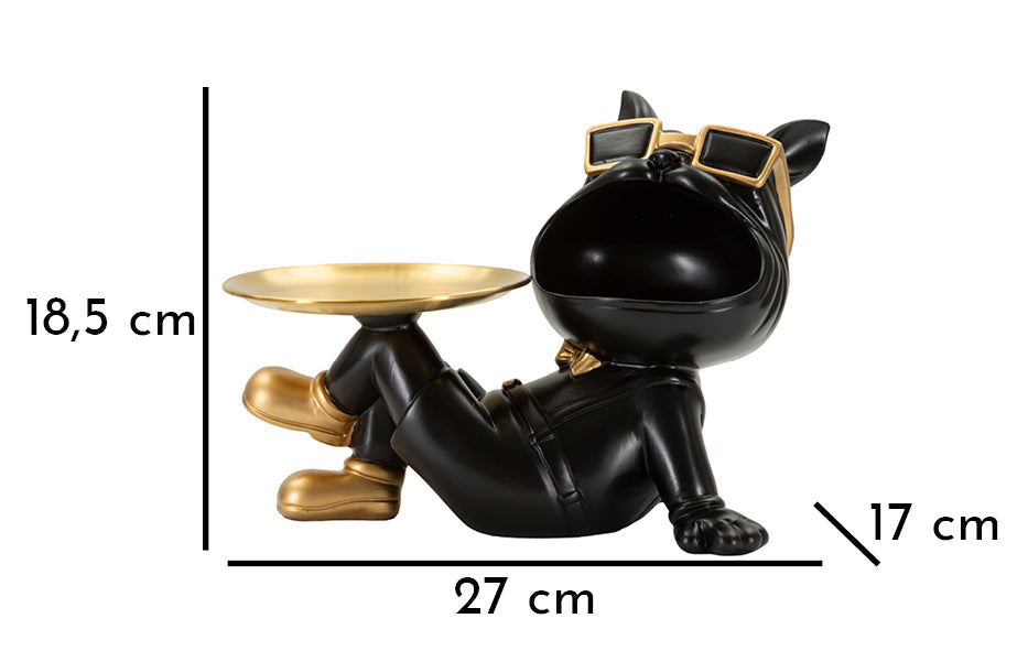 Dekofigur Hund Buddy Schwarz Gold 18,5 cm mit Sonnenbrille – Tierfigur