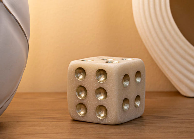 Dekofigur Würfel Weiß Gold 8 cm – Skulptur Deko