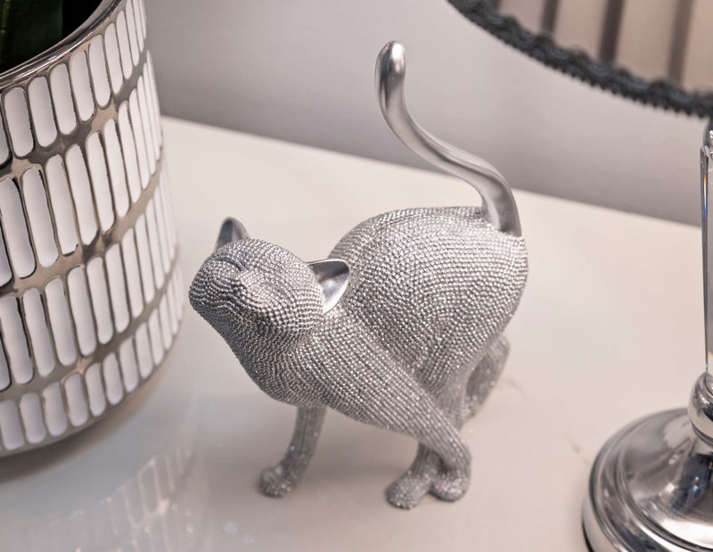 Dekofigur Katze Silber – Tierfigur