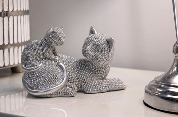 Dekofigur Katze mit Junges Silber – Tierfigur