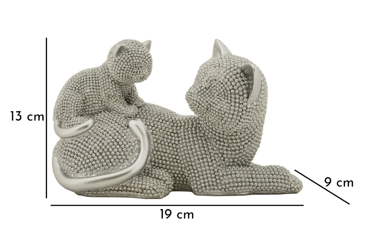 Dekofigur Katze mit Junges Silber – Tierfigur