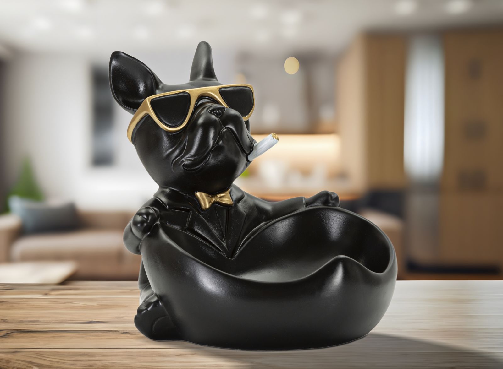 Dekofigur Hund mit Schale Gold – Tierfigur
