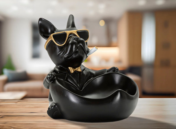 Dekofigur Hund mit Schale Gold – Tierfigur