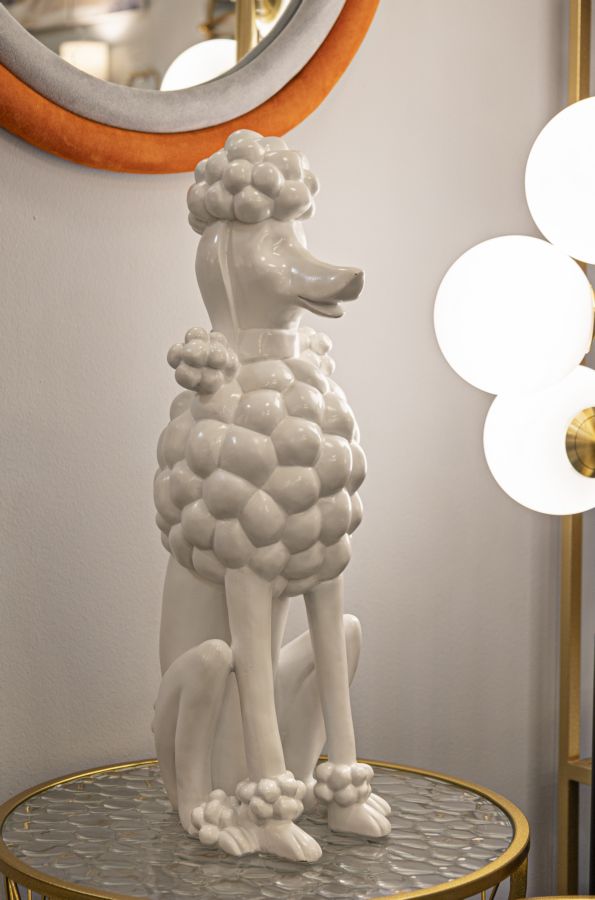 Dekofigur Pudel Sitzend Weiß – Tierfigur