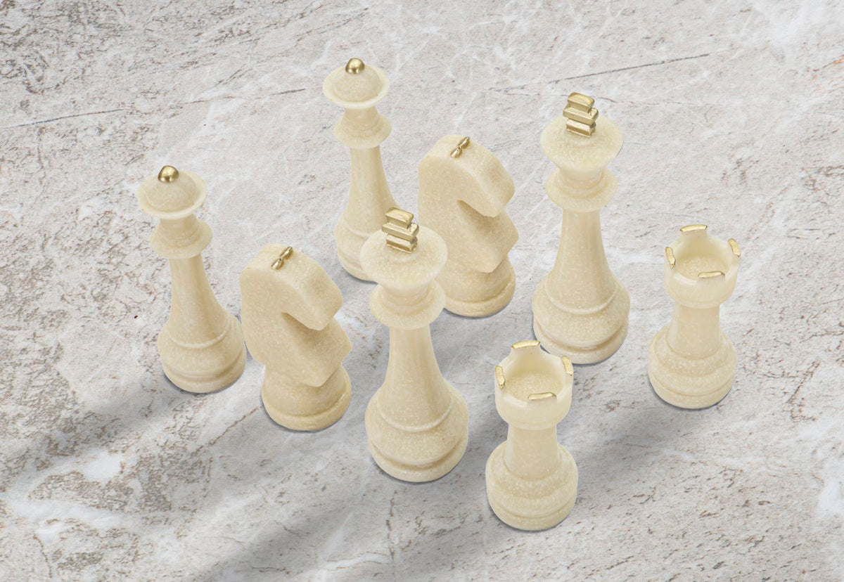 Schachfiguren Set Weiß Gold 9,2 cm – Schach Deko