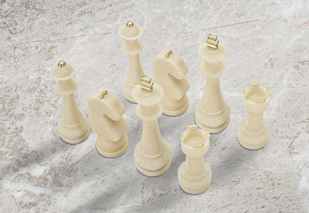 Schachfiguren Set Weiß Gold 9,2 cm – Schach Deko