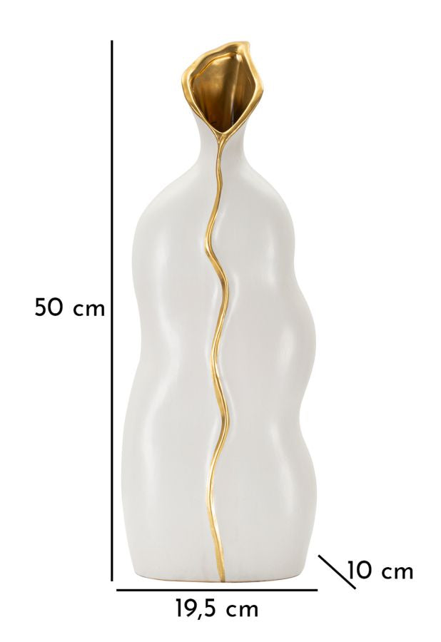 Blumenvase Uma Weiß Gold 50 cm – Dekovase