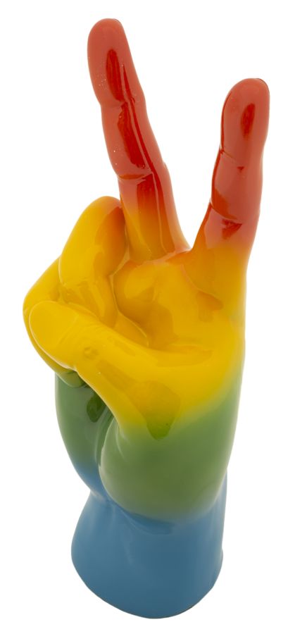 Dekofigur Hand Victory Regenbogen – Skulptur Deko