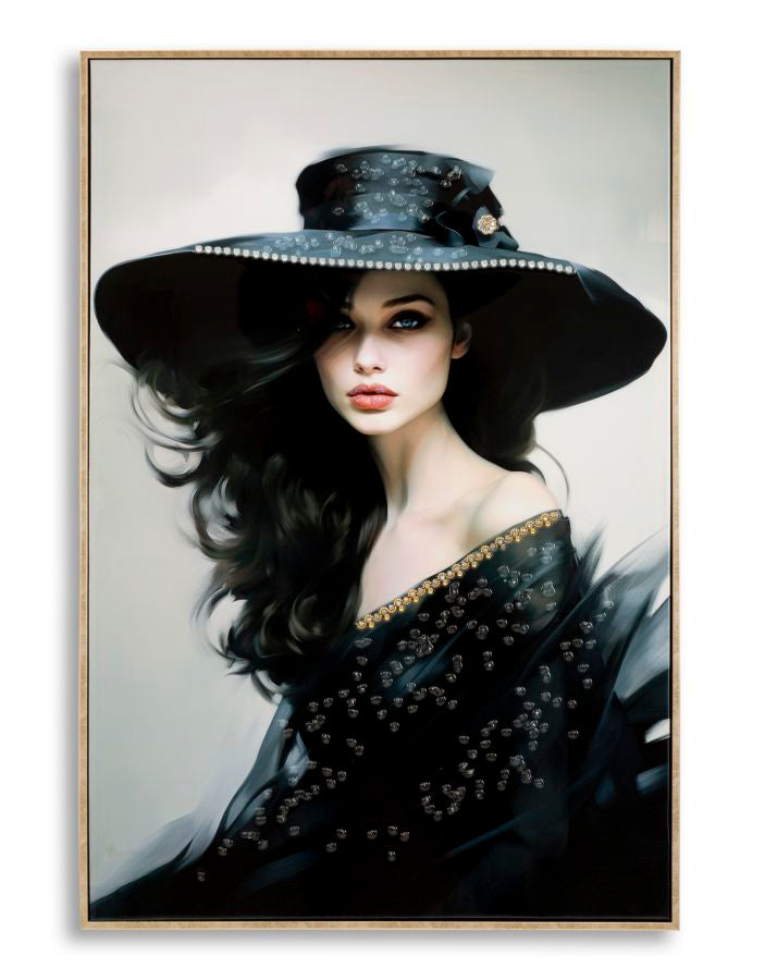 Wandbild Frau mit Hut 92 cm E – Leinwandbild Deko