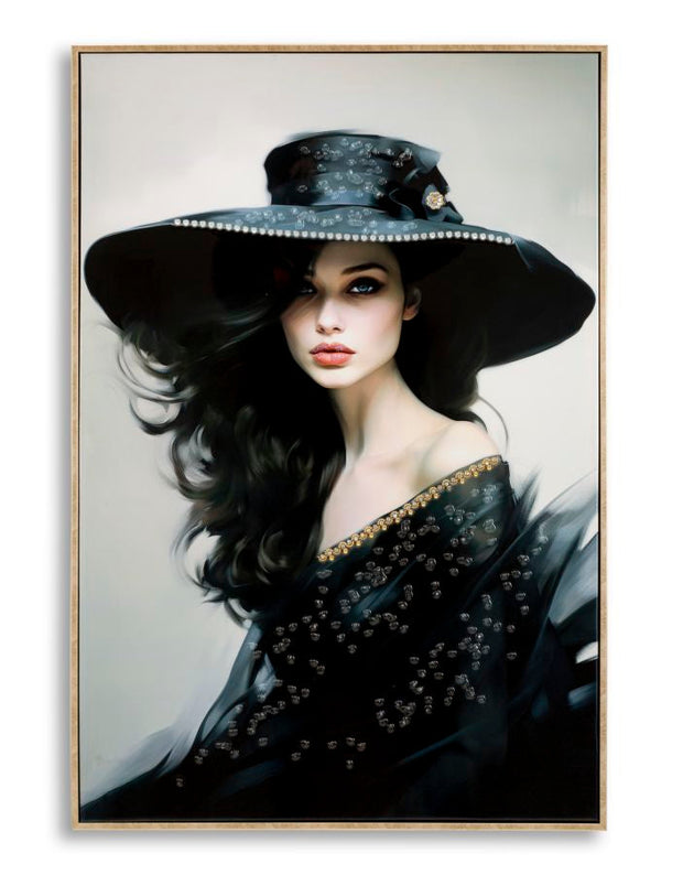 Wandbild Frau mit Hut 92 cm E – Leinwandbild Deko