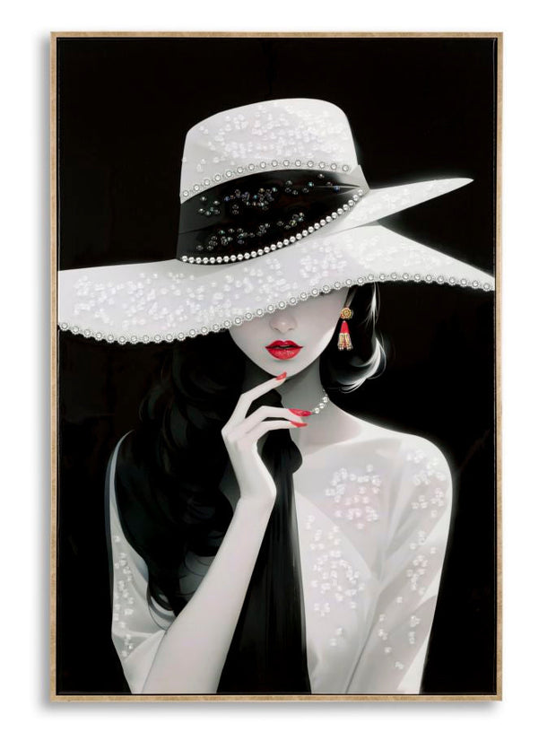 Wandbild Frau mit Hut 92 cm H – Leinwandbild Deko