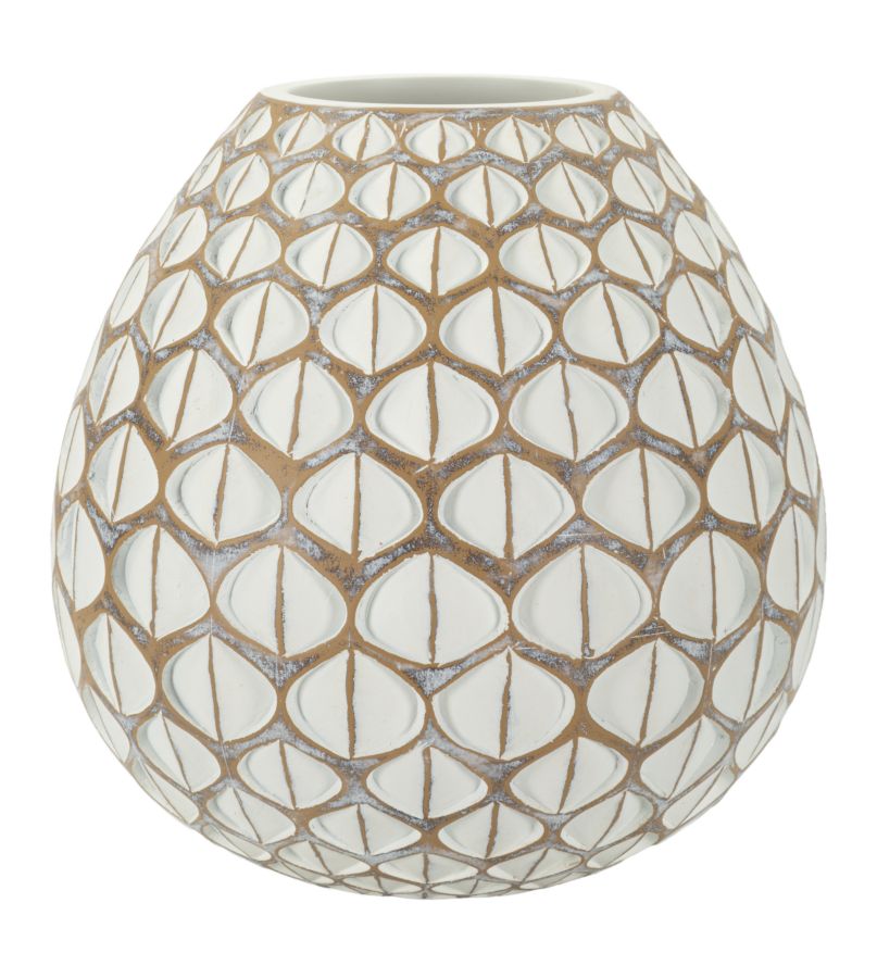 Vase Tibet Weiß Geometrisch Rund – Blumenvase Deko