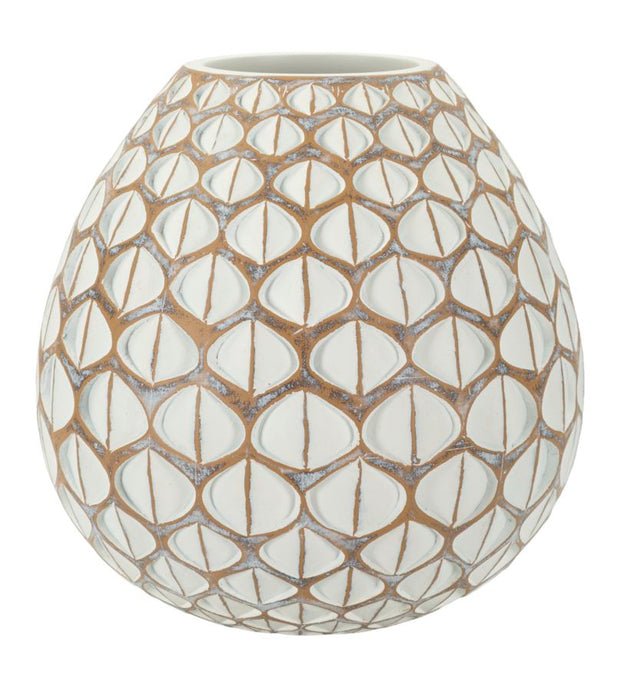 Vase Tibet Weiß Geometrisch Rund – Blumenvase Deko