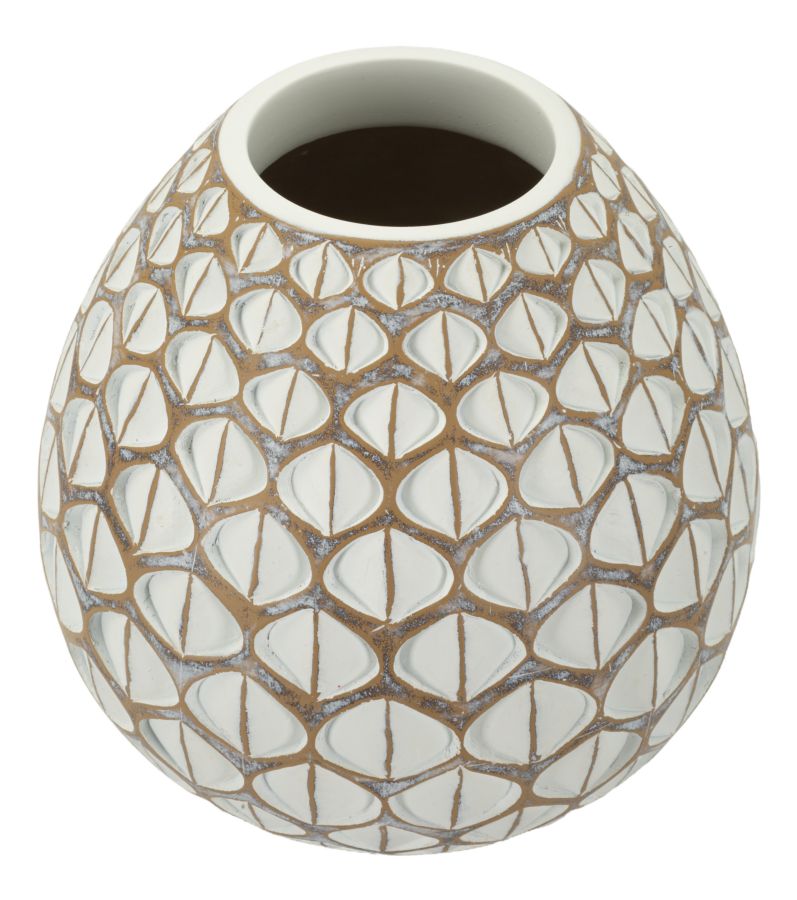 Vase Tibet Weiß Geometrisch Rund – Blumenvase Deko