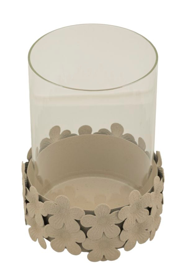Kerzenhalter mit Glas Creme 16 cm – Kerzenhalter