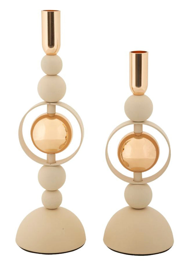 Kerzenständer Saturn Creme Gold 2er Set – Kerzenhalter Deko