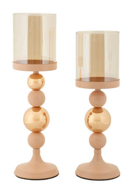 Kerzenständer Glassy Rosa Gold Glas 2er Set – Kerzenhalter Deko