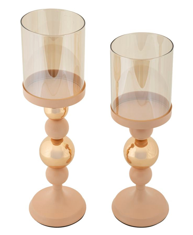 Kerzenständer Glassy Rosa Gold Glas 2er Set – Kerzenhalter Deko