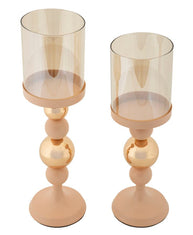 Kerzenständer Glassy Rosa Gold Glas 2er Set – Kerzenhalter Deko