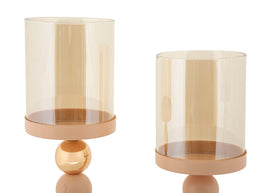 Kerzenständer Glassy Rosa Gold Glas 2er Set – Kerzenhalter Deko