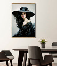 Wandbild Frau mit Hut 92 cm E – Leinwandbild Deko