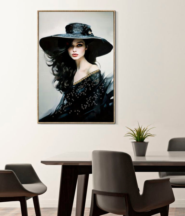Wandbild Frau mit Hut 92 cm E – Leinwandbild Deko