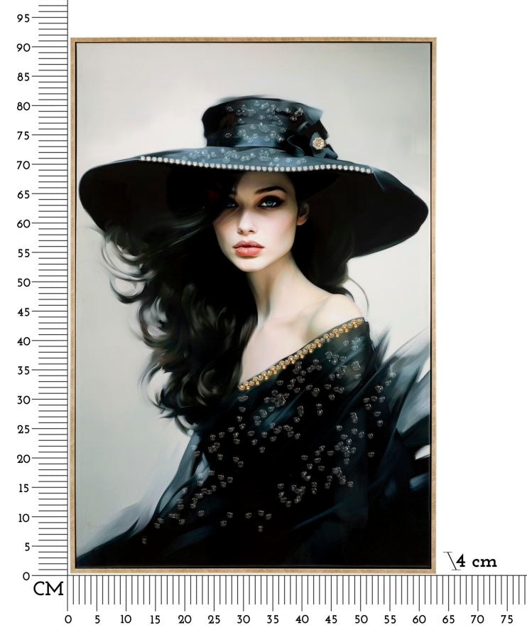 Wandbild Frau mit Hut 92 cm E – Leinwandbild Deko