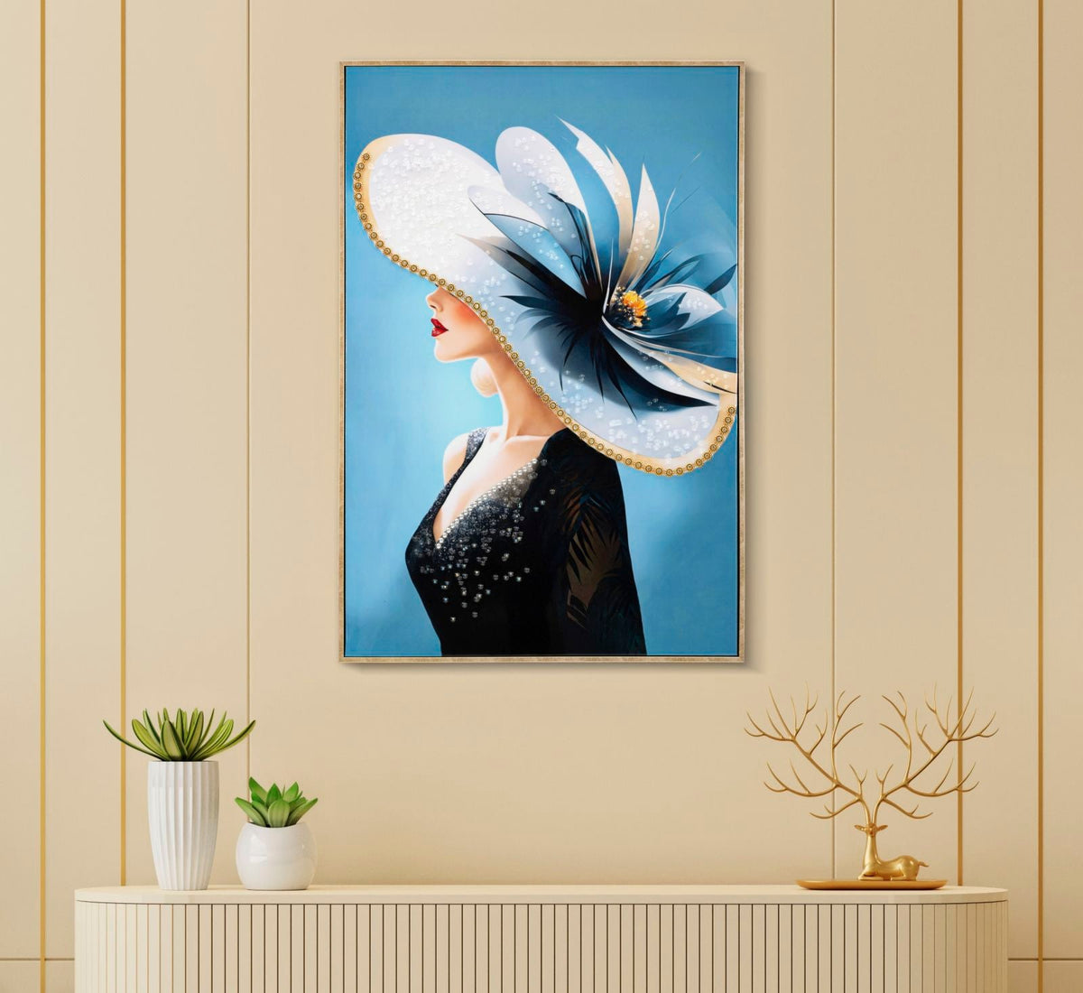 Wandbild Frau mit Hut 92 cm F – Leinwandbild Deko