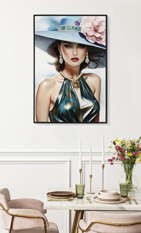Wandbild Frau mit Hut 92 cm C – Leinwandbild Deko