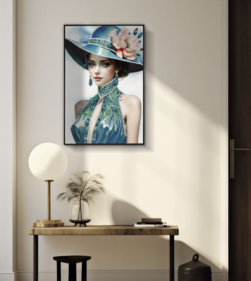 Wandbild Frau mit Hut 92 cm D – Leinwandbild Deko