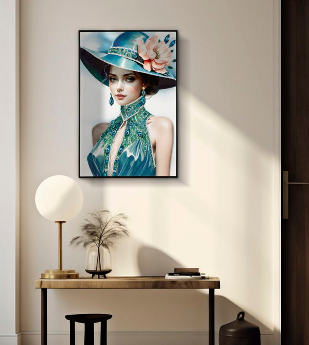 Wandbild Frau mit Hut 92 cm D – Leinwandbild Deko