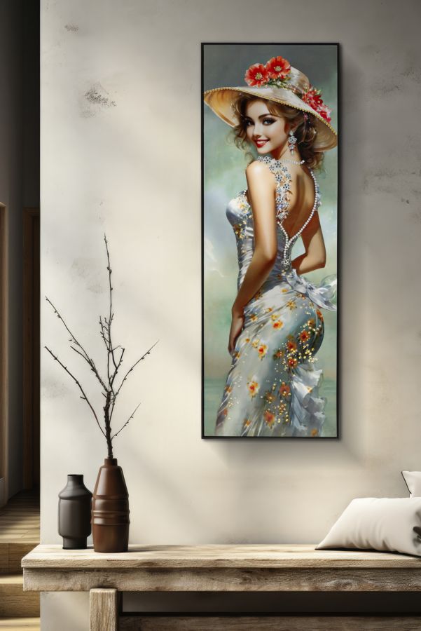 Wandbild Frau mit Hut 152 cm B – Leinwandbild Deko
