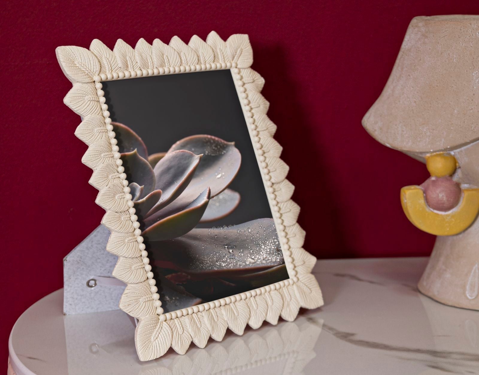 Bilderrahmen Blätter Creme Klein – Fotorahmen Deko