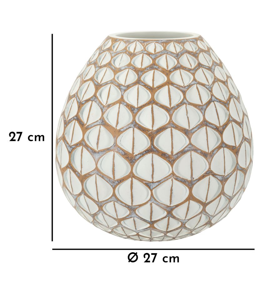 Vase Tibet Weiß Geometrisch Rund – Blumenvase Deko
