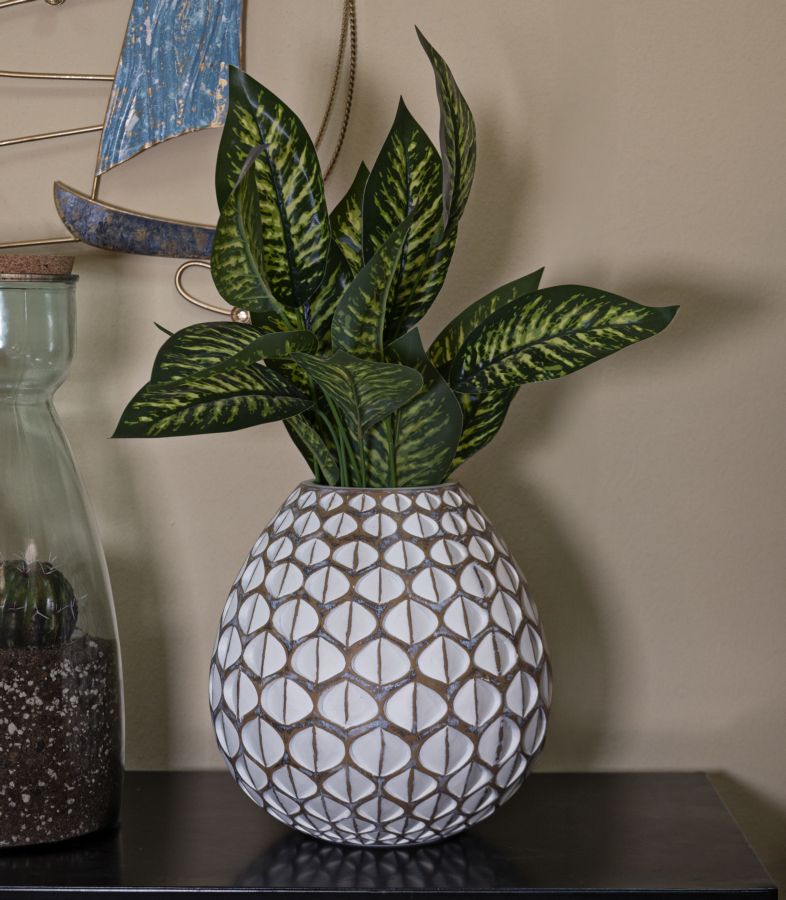 Vase Tibet Weiß Geometrisch Rund – Blumenvase Deko